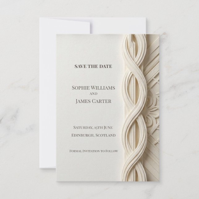Neutral vävd Save The Date-kort Spara Datumet (Framsida)
