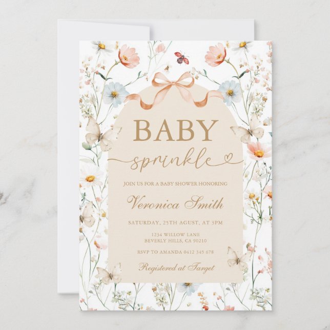 Neutral Vildblomma Baby Sprinkle Barnkalas  Inbjudningar (Framsida)