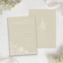 Neutral Vildblomma RSVP-kort Minimalistisk Bröllop Tilläggskort
