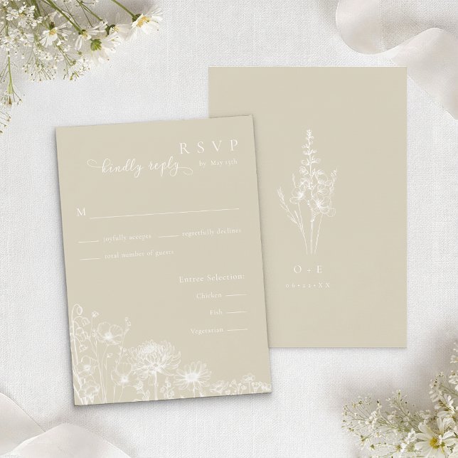 Neutral Vildblomma RSVP-kort Minimalistisk Bröllop Tilläggskort (Neutral RSVP Card)