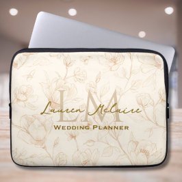 Neutral Vildblomsmonogram Arbetsstilsdator Laptop Fodral