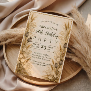 Neutral Vintage Botanisk Vete 90-årsdag Inbjudningar