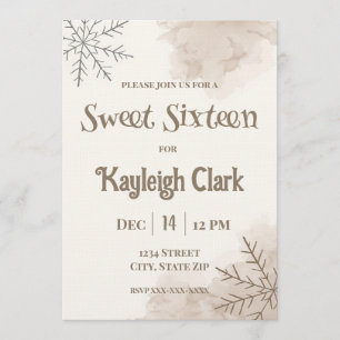 Neutral vinter Sweet Sixteen-inbjudan – Minimal Inbjudningar