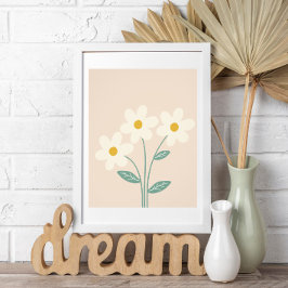 Neutral Wall Art, White Beige Floral Illustration  Fototryck