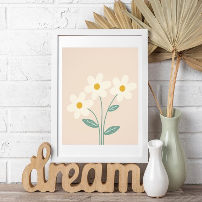 Neutral Wall Art, White Beige Floral Illustration  Fototryck (Skapare uppladdad)