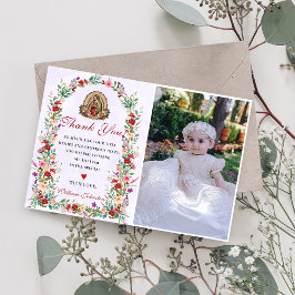 Neutral Watercolor Floral Baptism Thank You Card  Inbjudningar