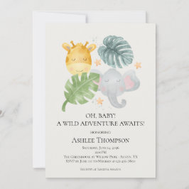Neutral Watercolor Jungle Animals Baby Shower Inbjudningar