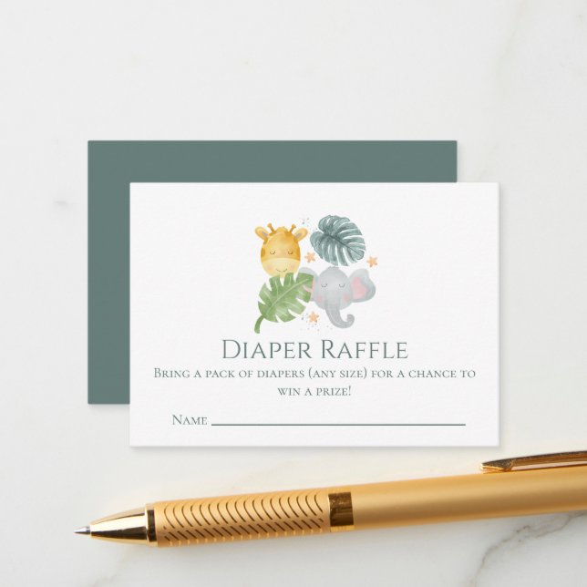 Neutral Watercolor Jungle Animals Baby Shower Tilläggskort (Fram/Back In Situ)