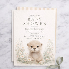 Neutral Watercolor Otter Baby Shower | Woodland Inbjudningar