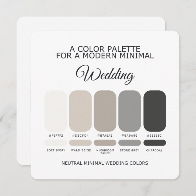 Neutral Wedding Color Palette Card Inbjudningar (Fram/baksida)