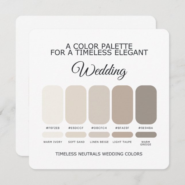 Neutral Wedding Color Palette Card Inbjudningar (Fram/baksida)