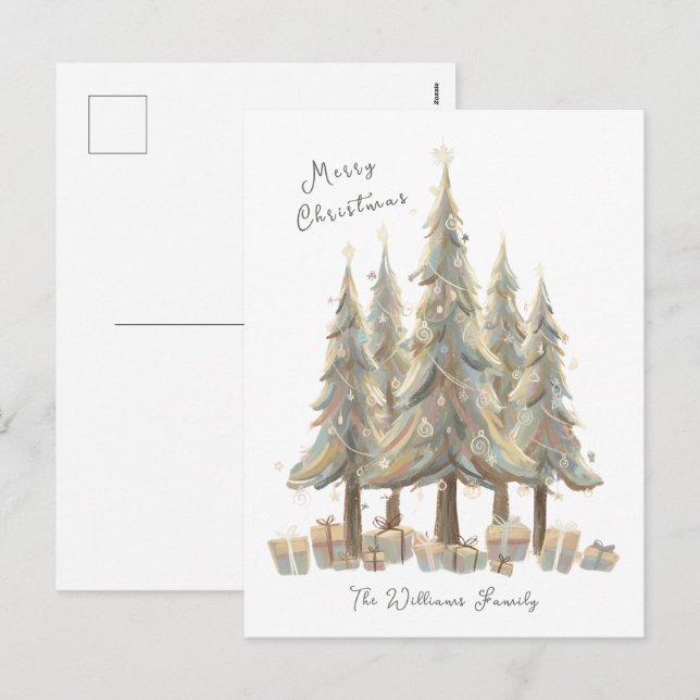 Neutral White Christmas Trees Cream Holiday Helg Vykort (Fram/baksida)