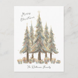 Neutral White Christmas Trees Cream Holiday Helg Vykort