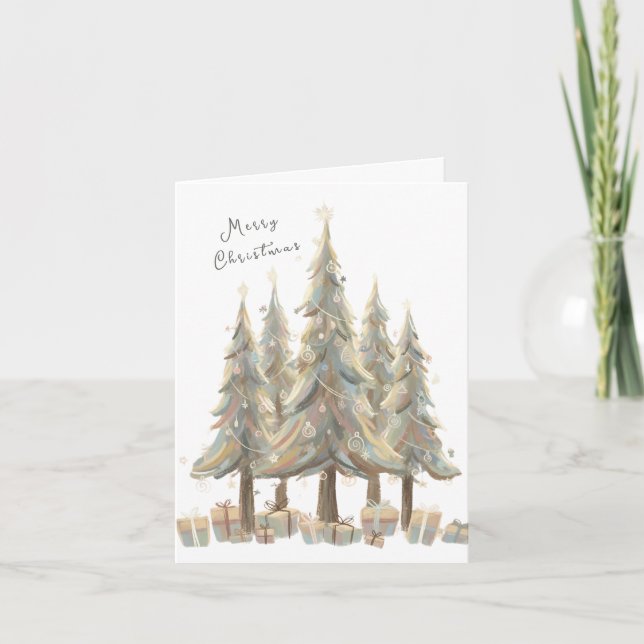 Neutral White Christmas Trees Cream Holiday Helgkort (Framsida)