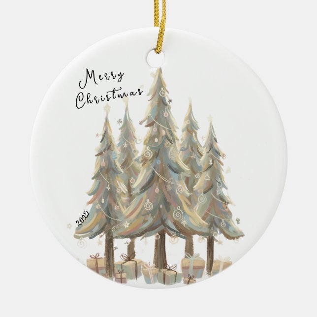 Neutral White Christmas Trees Cream Holiday Julgransprydnad Keramik (Framsidan)