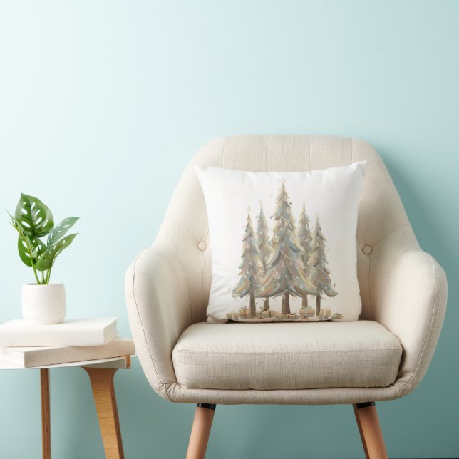 Neutral White Christmas Trees Cream Holiday Kudde (Stol)