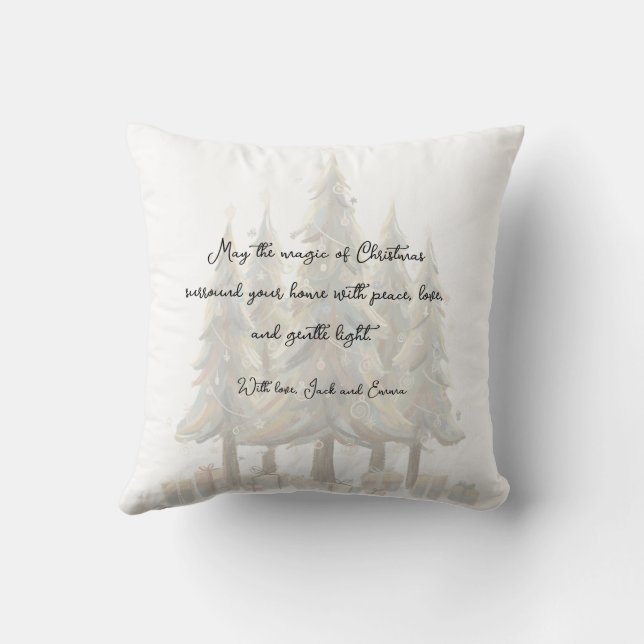 Neutral White Christmas Trees Cream Holiday Kudde (Baksida)