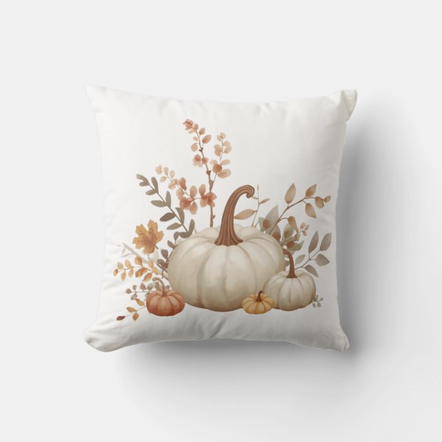 Neutral White Pumpkin Fall Decorative Pillow Kudde (Framsida)