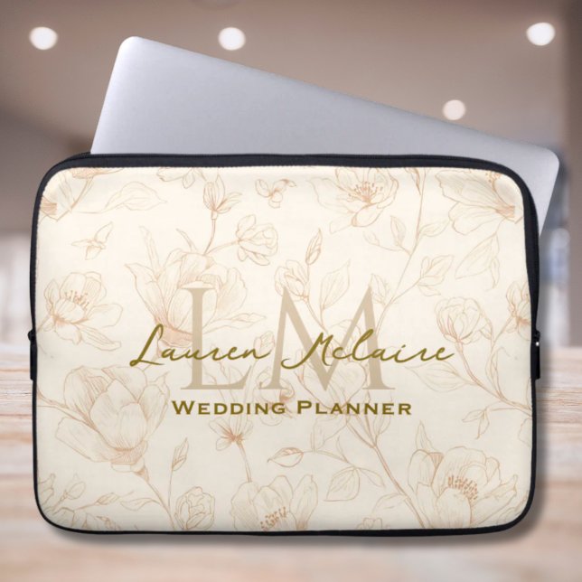 Neutral Wildflower Monogram Business Style Laptop Fodral (Neutral Wildflower Monogram Business Style Laptop Sleeve)