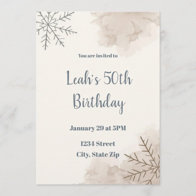 Neutral Winter 50th Birthday Invitation – Minimal Inbjudningar (Framsida)