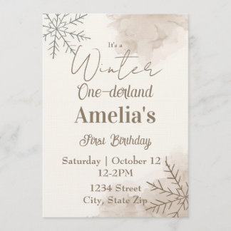 Neutral Winter First Birthday Invitation – Minimal Inbjudningar