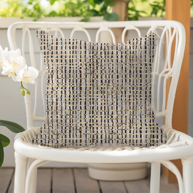 Neutral Woven Look Pattern Faux Linen Gray Brown Kudde (Skapare uppladdad)