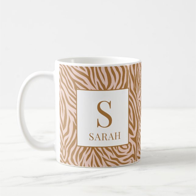 Neutral Zebra Custom Initial Name Mug Kaffemugg (Vänster)