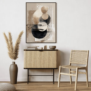 Neutrala Abstraktacirklar Beige Svart Minimalistis Canvastryck