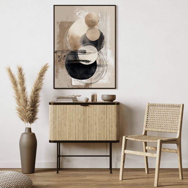 Neutrala Abstraktacirklar Beige Svart Minimalistis Canvastryck (Skapare uppladdad)