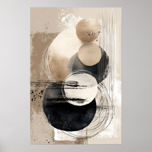 Neutrala Abstraktacirklar Beige Svart Minimalistis Poster