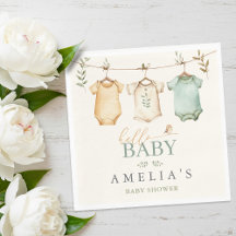 Neutrala akvarell barnkläder tvättlina baby shower