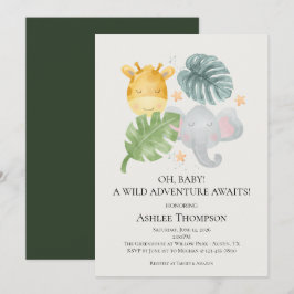 Neutrala akvarelldjungeldjur Baby Shower Inbjudningar