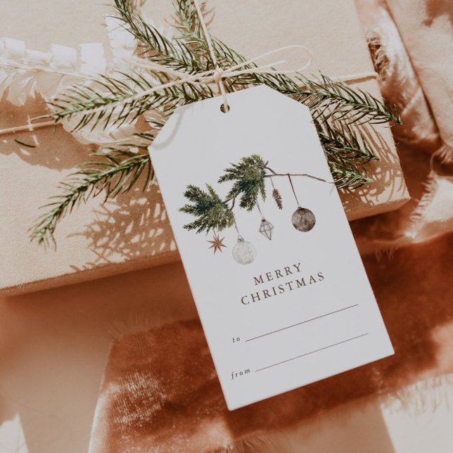 Neutrala akvarellprydnader jul  presentetikett (Skapare uppladdad)