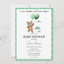 Neutrala baby shower-inbjudan Nallebjörn Grön Ba