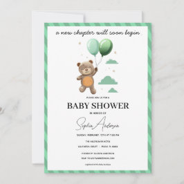 Neutrala baby shower-inbjudan Nallebjörn Grön Ba Inbjudningar
