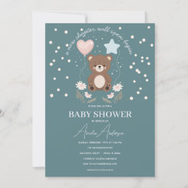 Neutrala Baby Shower Inbjudan Nallebjörn Stjärnor