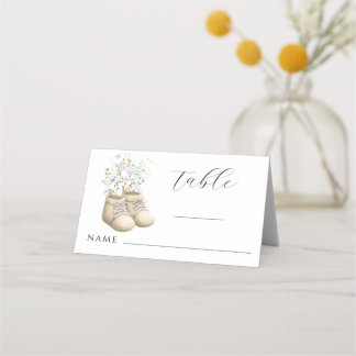 Neutrala Blommiga Baby Shower Platskort Tält Placeringskort