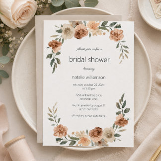 Neutrala blommor bröllopsdusch  inbjudningar
