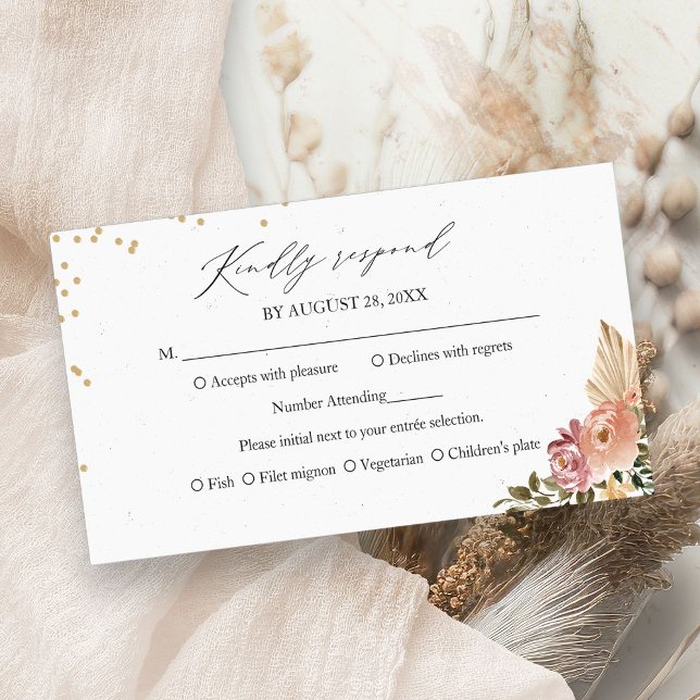 Neutrala Färger Boho Blommig Bröllops RSVP-kort Tilläggskort (Skapare uppladdad)