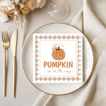Neutrala Gingham Pumpa Bebis Shower Servetter