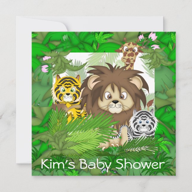 NEUTRALA inbjudningar för BABY SHOWERdjungelZOO (Framsida)