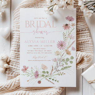 Neutrala jordnära vilda blommor Bröllopsdusch Inbjudningar
