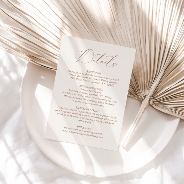 Neutrala minimalistiska Boho-bröllopsdetaljer Tilläggskort (Skapare uppladdad)