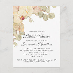 Neutrala orkidéer och eukalyptus bröllopsfest vykort