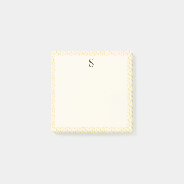 Neutrala penseldrag Elegant monogram Mjuk gul Post-it Block (Framsida)