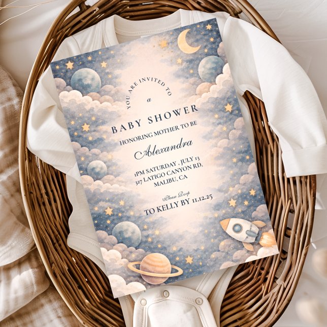 Neutrala rymdstjärnor Baby Shower Inbjudningar (Skapare uppladdad)