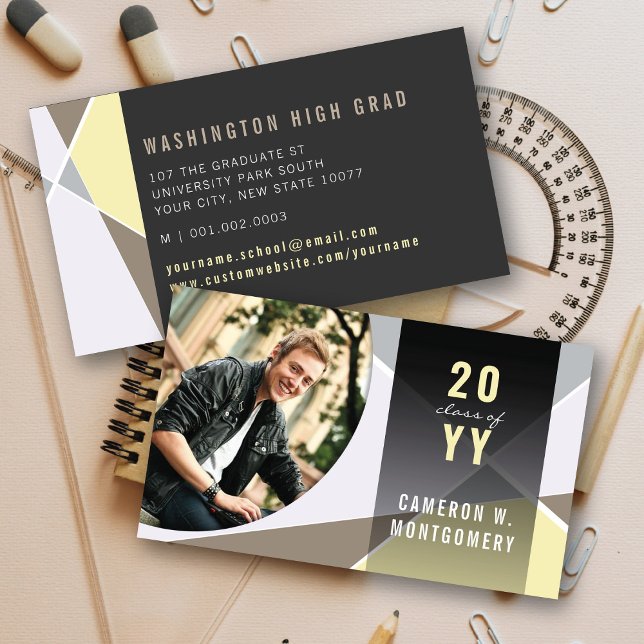 Neutrala Styliga Geometriska Linjer Mod Foto Exame (Neutral Stylish Geometric Criss Cross Photo Graduation Calling/Name Card @ zazzle.com/color_therapy)