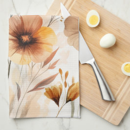 Neutrala Tan Blommor Vattenfärg Blommar Elegant Kökshandduk