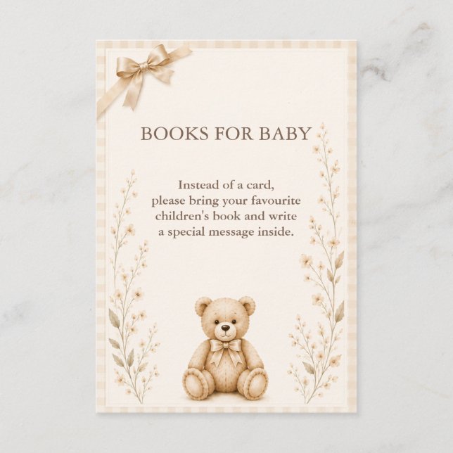Neutrala Teddybjörn Babyshowerböcker för Babykort Tilläggskort (Framsida)