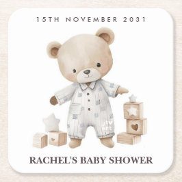 Neutrala Teddybjörn Bebis Shower Coasters Underlägg Papper Kvadrat